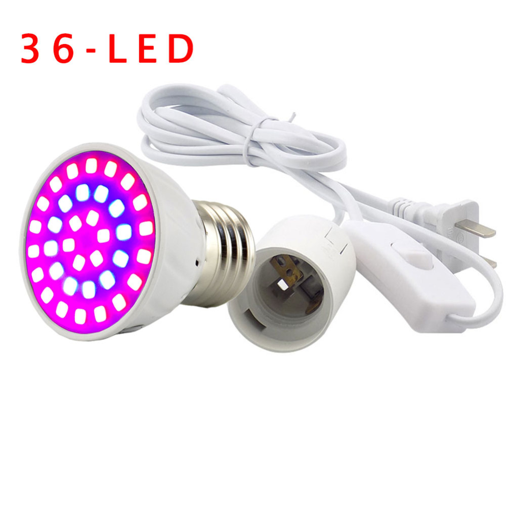 36 LED 성장 조명 식물 꽃 램프 E27 전구 + AC 전원 어댑터, 수경 채소 시스템을 위한 실내 온실